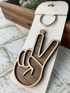Peace Keychain: Wood on Wood
